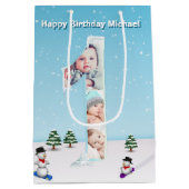 Big 1st Birthday Winter Snow Ice Photo Collage Medium Cadeauzakje (Achterkant)