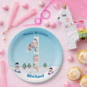 Big 1st Birthday Winter Snow Ice Photo Collage Papieren Bordje (Feest)