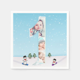 Big 1st Birthday Winter Snow Ice Photo Collage Servet