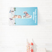 Big 1st Birthday Winter Snow Ice Photo Collage Spandoek (Insitu)