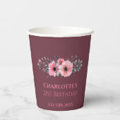 Big 21st Birthday Pink Flower Photo Collage Woman Papieren Bekers (Achterkant)