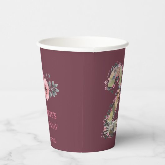 Big 21st Birthday Pink Flower Photo Collage Woman Papieren Bekers (Rechts)