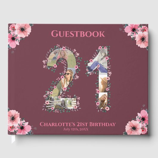 Big 21ste verjaardag Foto Collage Bloemenmeisje Wo Gastenboek (Voorkant)