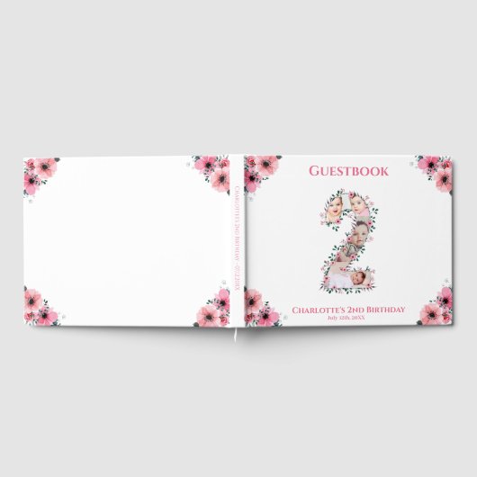 Big 2de verjaardag Foto Collage Bloemenmeisje Whit Gastenboek (Volledig)