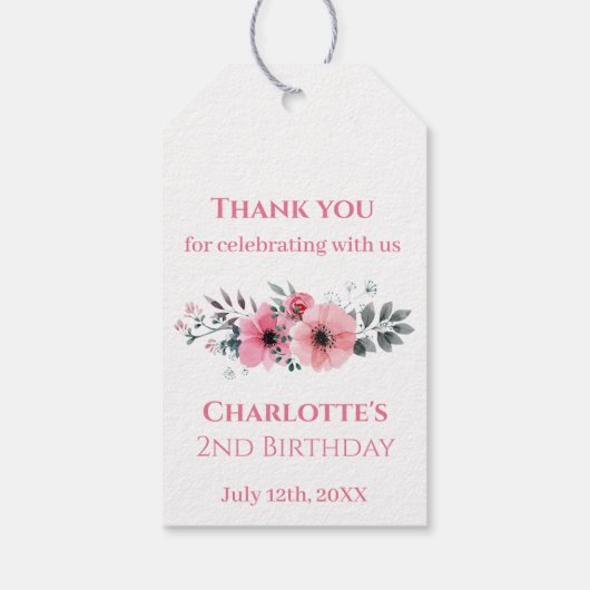 Big 2nd Birthday Girl Foto Collage Pink Flower Cadeaulabel (Achterkant)