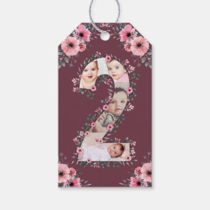Big 2nd Birthday Girl Foto Collage Pink Flower Cadeaulabel