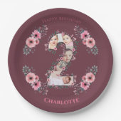Big 2nd Birthday Girl Foto Collage Pink Flower Papieren Bordje (Voorkant)