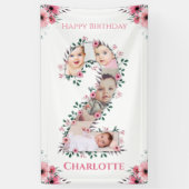 Big 2nd Birthday Girl Foto Collage Pink Flower Spandoek (Verticaal)