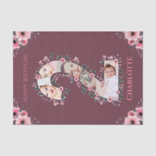 Big 2nd Birthday Girl Foto Collage Pink Flower Tissuepapier