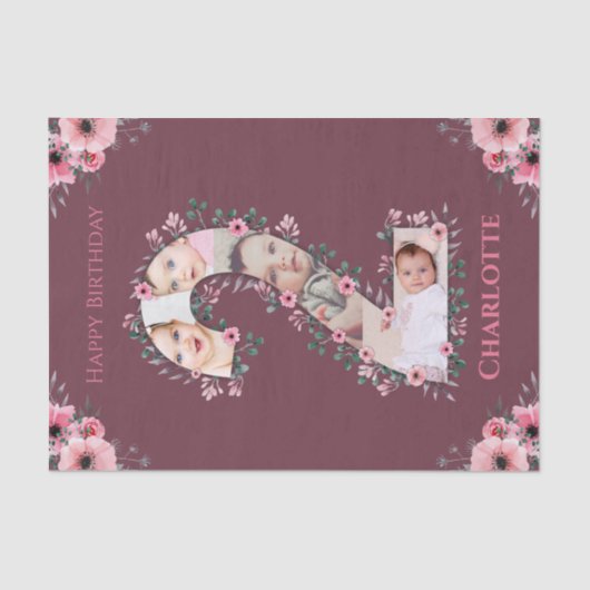 Big 2nd Birthday Girl Foto Collage Pink Flower Tissuepapier (Voorkant)