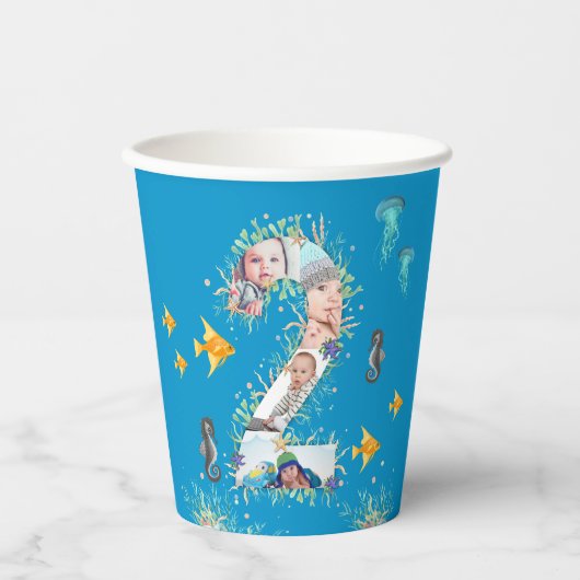 Big 2nd under the Zee Birthday Photo Collage Papieren Bekers (Voorkant)