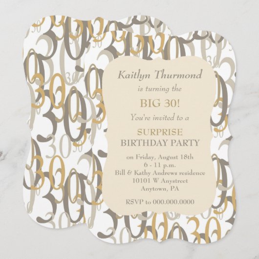 Big 30 Gold Birthday Party Kaart (Voorkant / Achterkant)