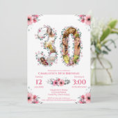 Big 30th Birthday Foto Collage Pink Flower White Kaart (Staand voorkant)