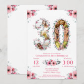 Big 30th Birthday Foto Collage Pink Flower White Kaart (Voorkant / Achterkant)
