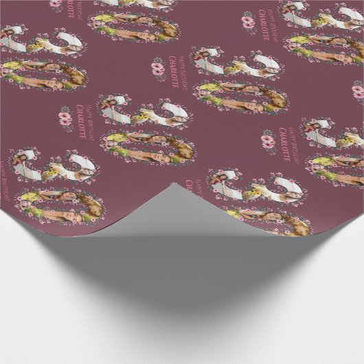 Big 30th Birthday Foto Collage Pink Flower Woman Cadeaupapier (Hoek)