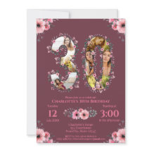 Big 30th Birthday Foto Collage Pink Flower Woman