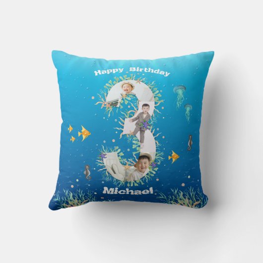 Big 3rd Birthday Foto collage onder het Zee Kussen (Achterkant)