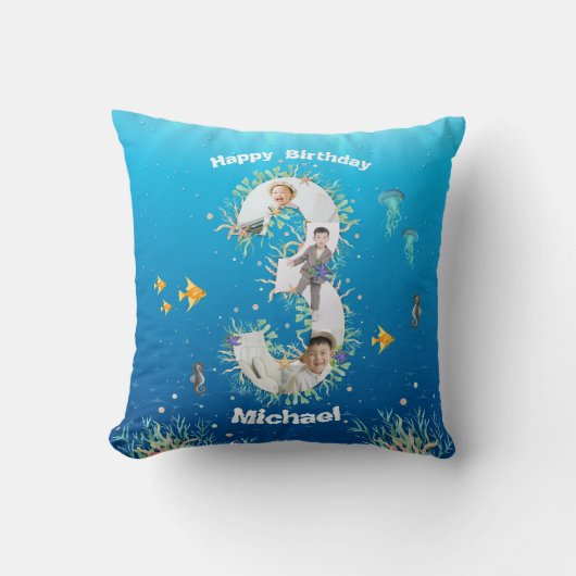 Big 3rd Birthday Foto collage onder het Zee Kussen (Voorkant)