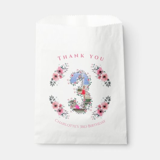 Big 3rd Birthday Girl Foto Collage Pink Flower Bedankzakje (Voorkant)