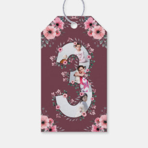 Big 3rd Birthday Girl Foto Collage Pink Flower Cadeaulabel