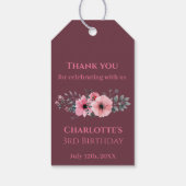 Big 3rd Birthday Girl Foto Collage Pink Flower Cadeaulabel (Achterkant)