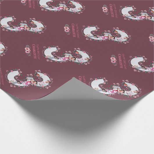 Big 3rd Birthday Girl Foto Collage Pink Flower Cadeaupapier (Hoek)