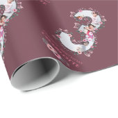 Big 3rd Birthday Girl Foto Collage Pink Flower Cadeaupapier (Rol Hoek)