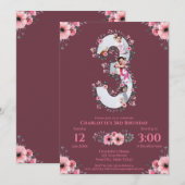 Big 3rd Birthday Girl Foto Collage Pink Flower in Kaart (Voorkant / Achterkant)