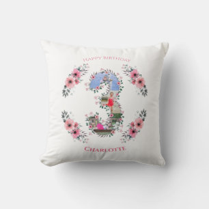 Big 3rd Birthday Girl Foto Collage Pink Flower Kussen