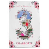 Big 3rd Birthday Girl Foto Collage Pink Flower Medium Cadeauzakje (Voorkant)