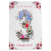Big 3rd Birthday Girl Foto Collage Pink Flower Medium Cadeauzakje (Achterkant)