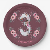 Big 3rd Birthday Girl Foto Collage Pink Flower Papieren Bordje (Voorkant)