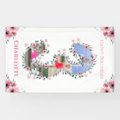 Big 3rd Birthday Girl Foto Collage Pink Flower Spandoek (Horizontaal)