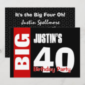 Big 40 Birthday Modern Red White Black B394 Kaart (Voorkant / Achterkant)