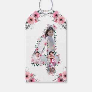 Big 4th Birthday Girl Foto Collage Pink Flower Cadeaulabel