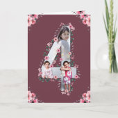 Big 4th Birthday Girl Foto Collage Pink Flower Kaart (Voorkant)
