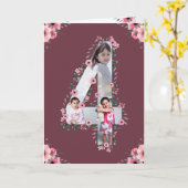 Big 4th Birthday Girl Foto Collage Pink Flower Kaart (Gele Bloem)