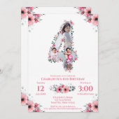 Big 4th Birthday Girl Foto Collage Pink Flower Kaart (Voorkant / Achterkant)