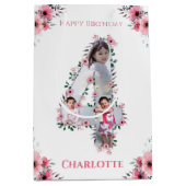 Big 4th Birthday Girl Foto Collage Pink Flower Medium Cadeauzakje (Voorkant)