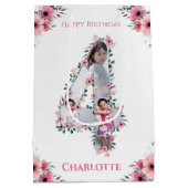 Big 4th Birthday Girl Foto Collage Pink Flower Medium Cadeauzakje (Achterkant)