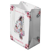 Big 4th Birthday Girl Foto Collage Pink Flower Medium Cadeauzakje (Achterkant Gekanteld)