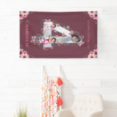 Big 4th Birthday Girl Foto Collage Pink Flower Spandoek (Insitu)
