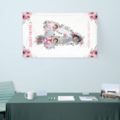 Big 4th Birthday Girl Foto Collage Pink Flower Spandoek (Beurs)