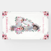Big 4th Birthday Girl Foto Collage Pink Flower Spandoek (Horizontaal)