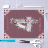 Big 4th Birthday Girl Foto Collage Pink Flower Tissuepapier (Craft)