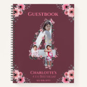 Big 4th Birthday Girl Foto roze flower Guest Book Notitieboek (Voorkant)