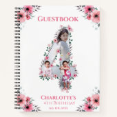 Big 4th Birthday Girl Foto roze flower Guest Book Notitieboek (Voorkant)
