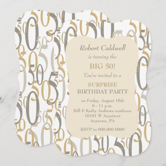 Big 50 Gold Birthday Party Kaart (Voorkant / Achterkant)