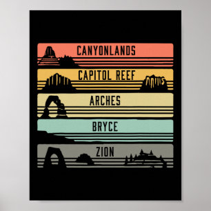 Big 5 Utah National Parks T-shirt Wandelen Poster