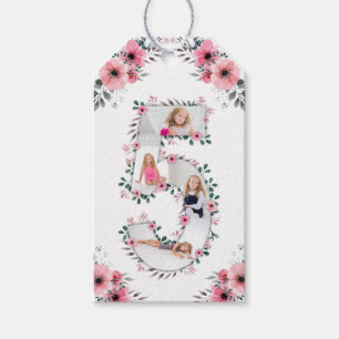 Big 5th Birthday Girl Foto Collage Pink Flower Cadeaulabel